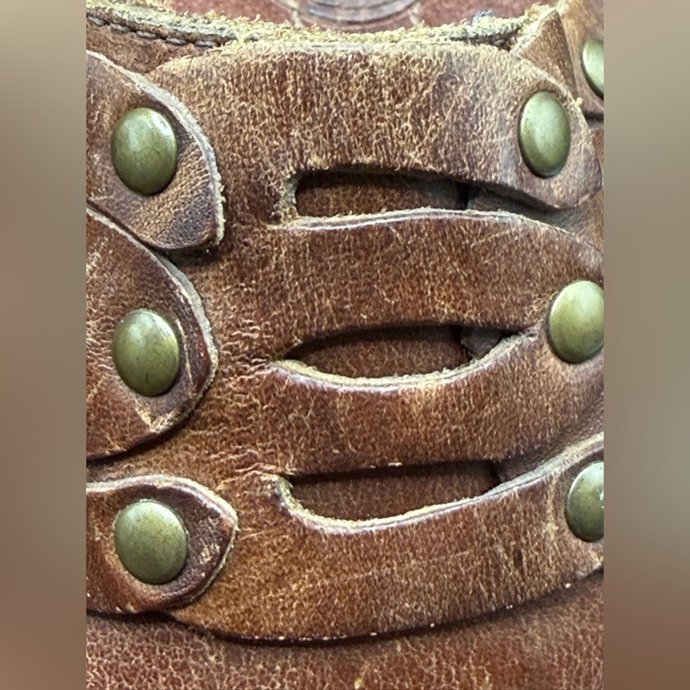 Frye Charlotte Whipstitch Distressed Studded Leather Clogs Mules Heels Boho Shoe - Picture 4 of 16